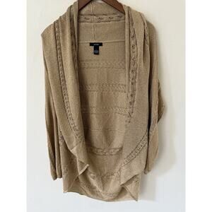 Vintage Alfani Metallic Cardigan Sweater Knitwear Open Front Size Large Gold